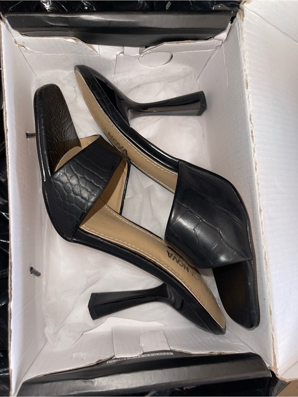 Fashion Nova Black Croc-Embossed Open-Toe Heeled Mules